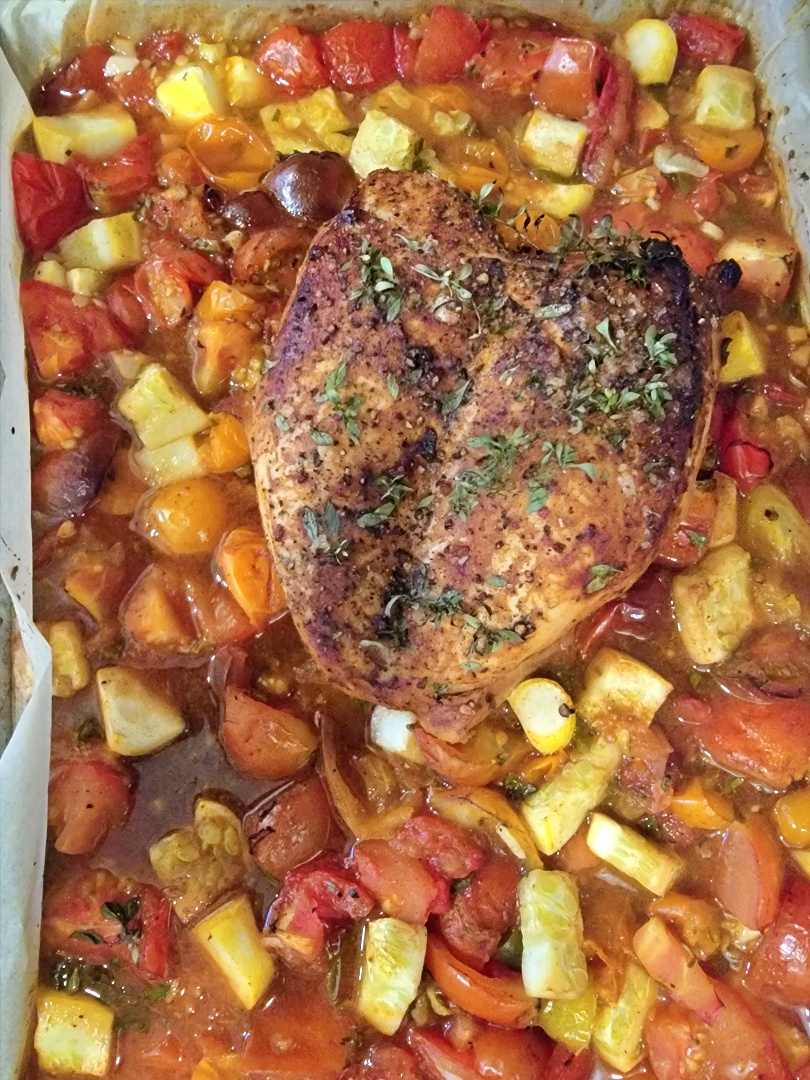 Sheet Pan Herb-Roasted Chicken with Cherry Tomatoes and Zucchini