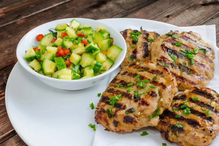 Lettuce-Wrapped Turkey Burgers with Cucumber Salad