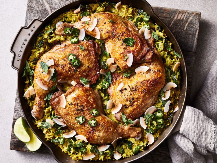 Tanzanian-Style Coconut Rice with Chicken and Spiced Vegetables