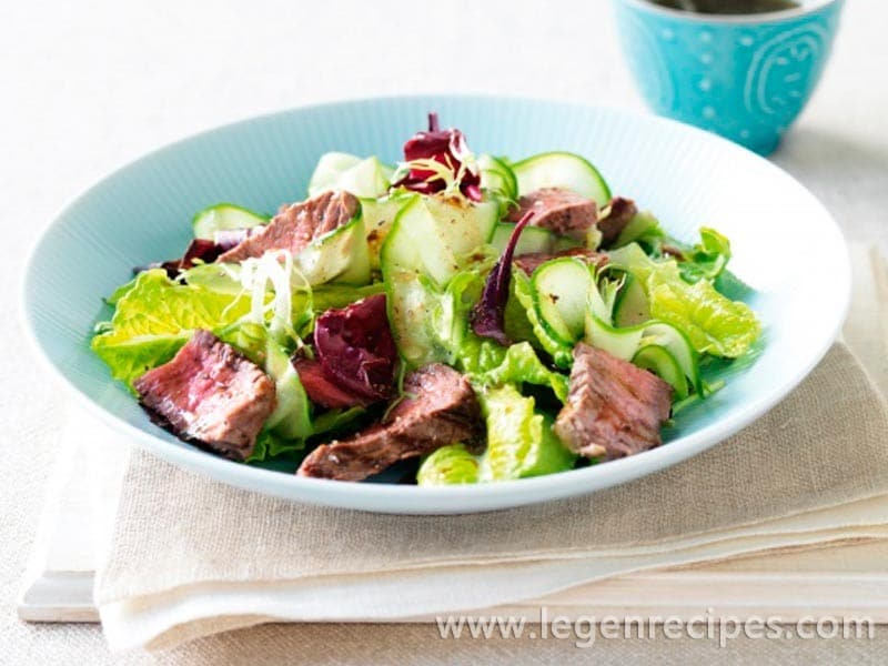 Lettuce-Crusted Beef Salad with Pickled Cucumber