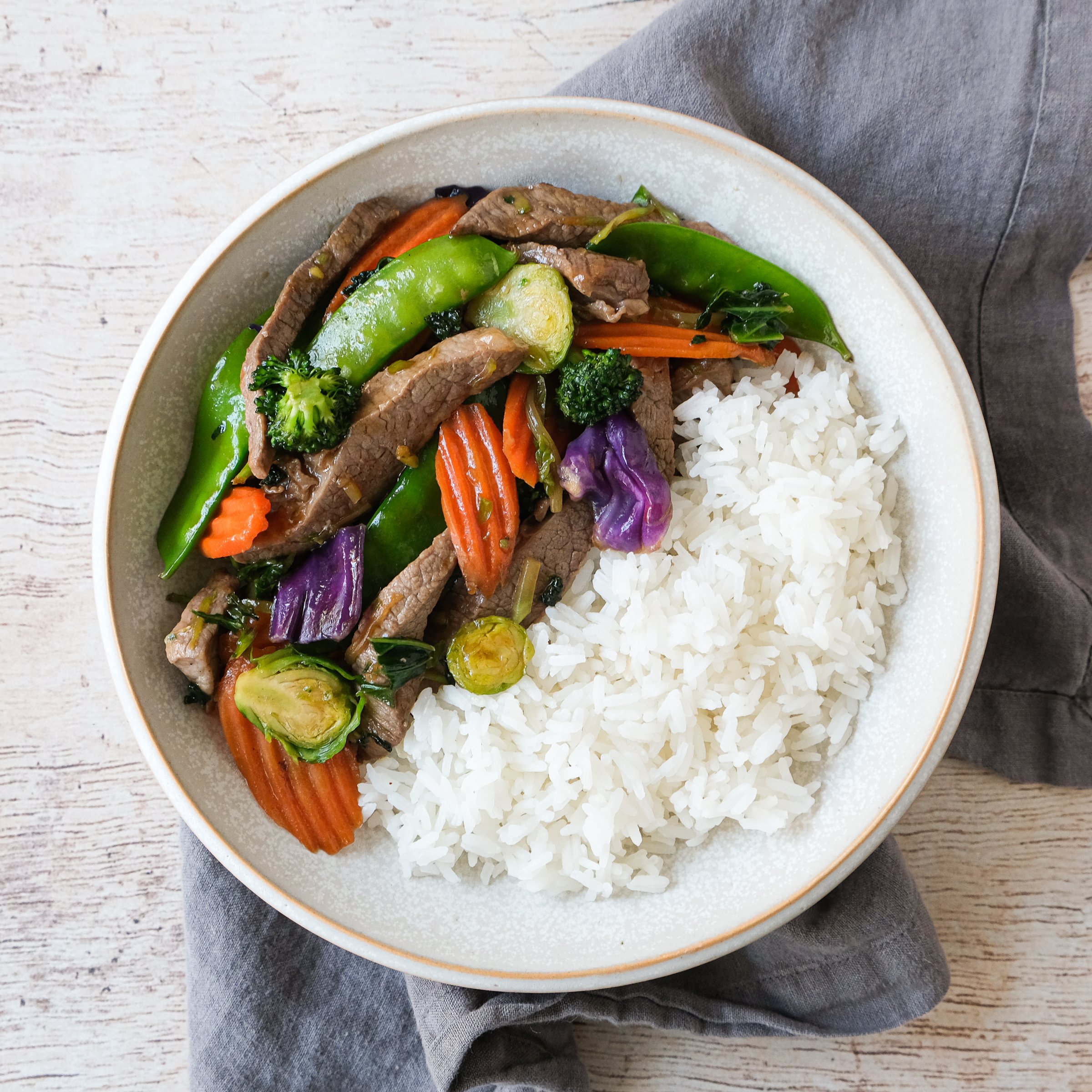 Stir-Fried Beef and Vegetables with Jasmine Rice