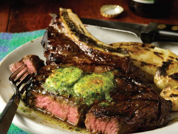 Peppered Ribeye Steak with Crispy Shallots and Herb Butter