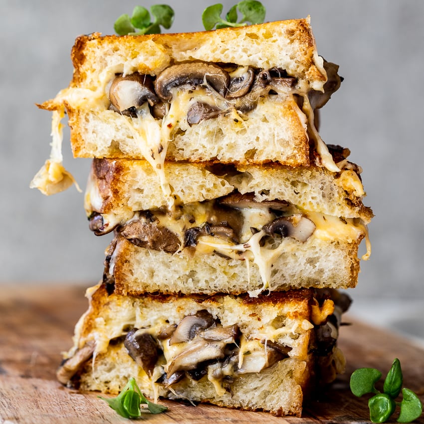Savory Mushroom and Gruyère Grilled Cheese with Apple Cider Glaze
