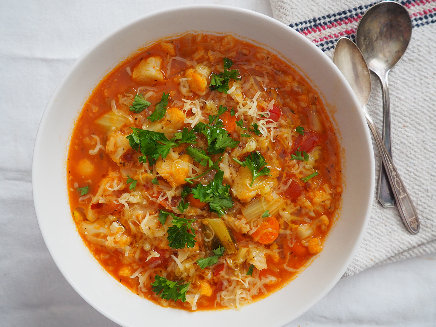 Roasted Tomato-Cauliflower Soup with Coconut Milk