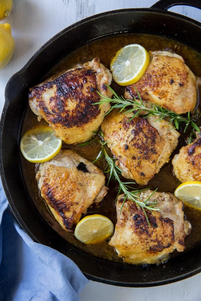 Pan-Seared Chicken Thighs with Garlic, Rosemary, and Lemon