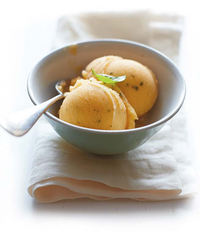 Peach-Basil Fresh Fruit Sorbet