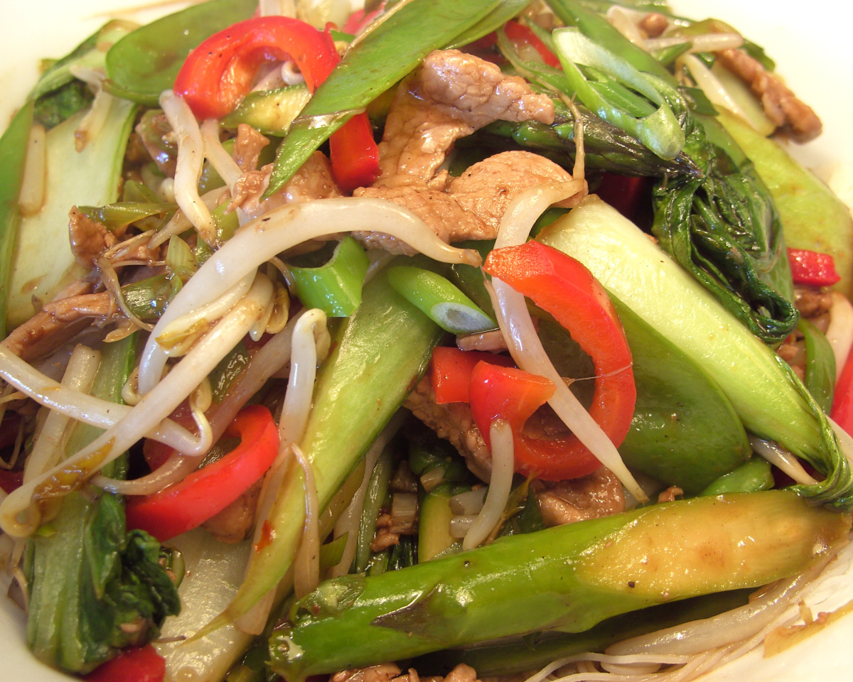 Hoisin-Glazed Pork with Bok Choy and Rice Noodles