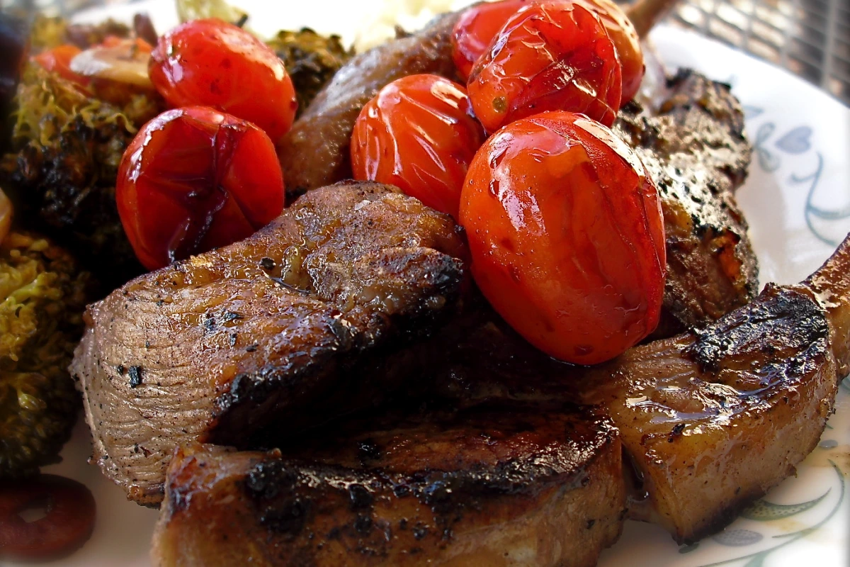 Grilled Mint-Cilantro Marinated Lamb Chops with Cucumber Salad