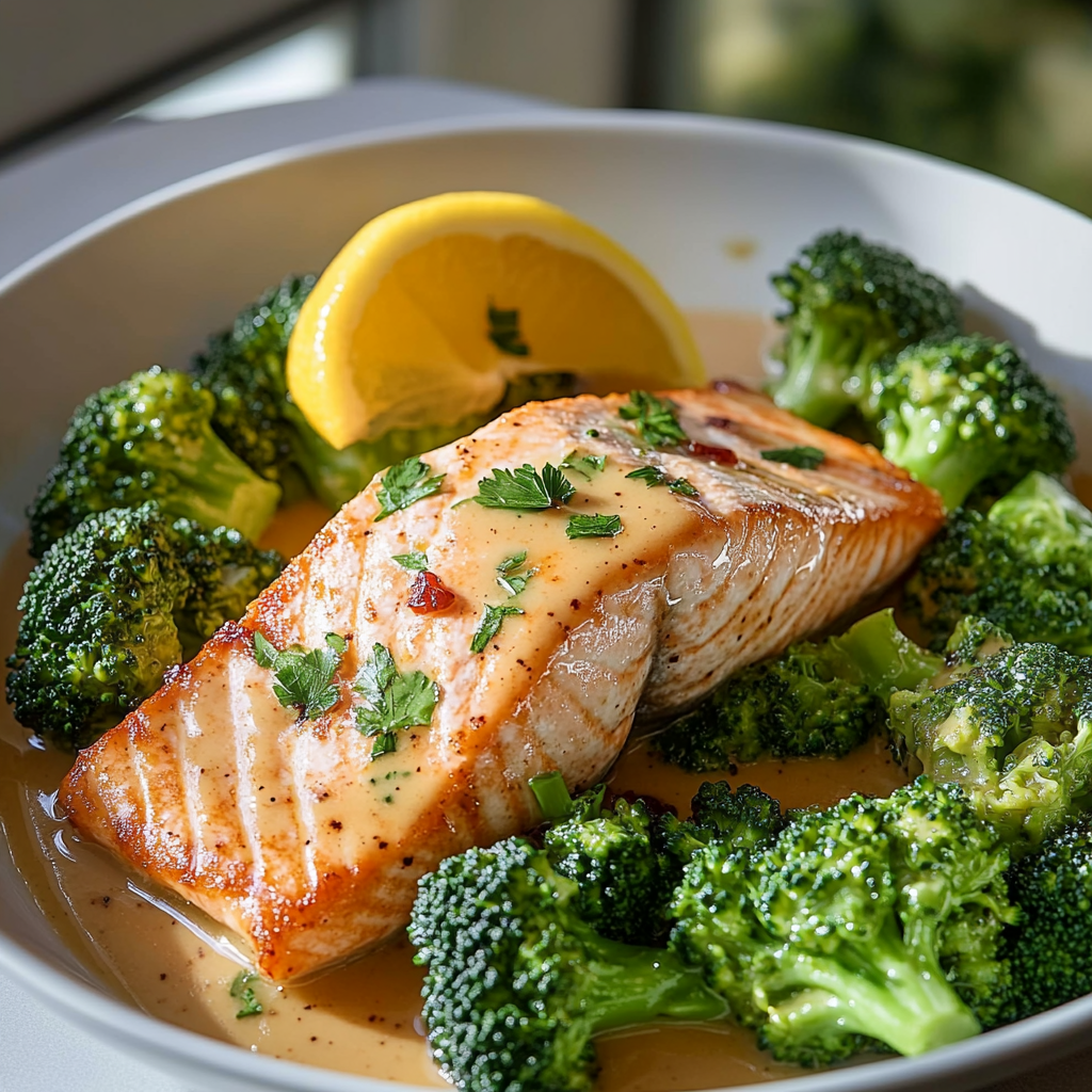 Dijon-Glazed Salmon with Broccoli
