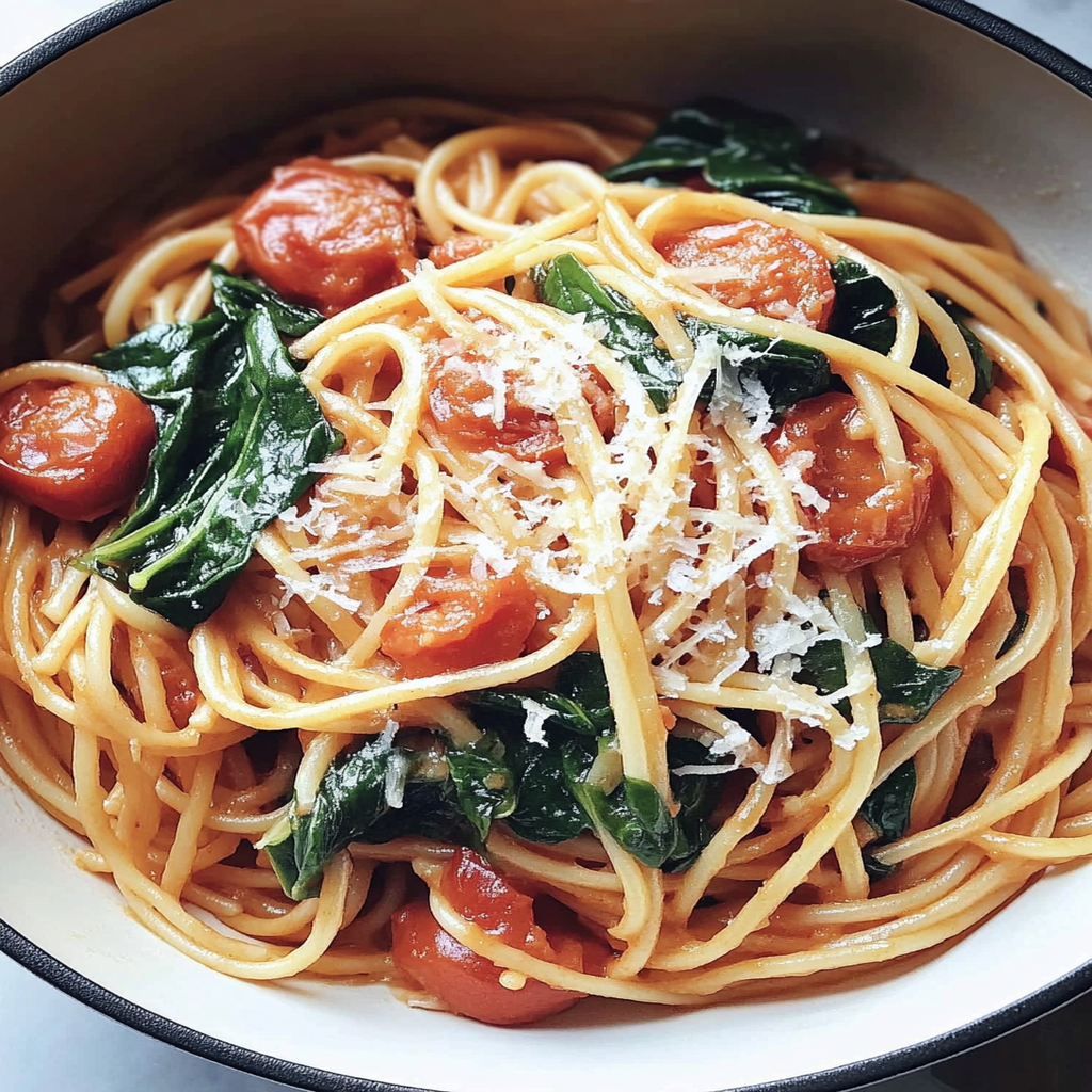 One-Pot Tomato Pasta with Spinach and Parmesan