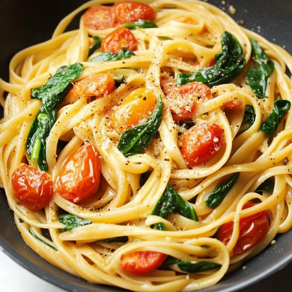 Sautéed Tomato Basil Pasta with Fresh Spinach