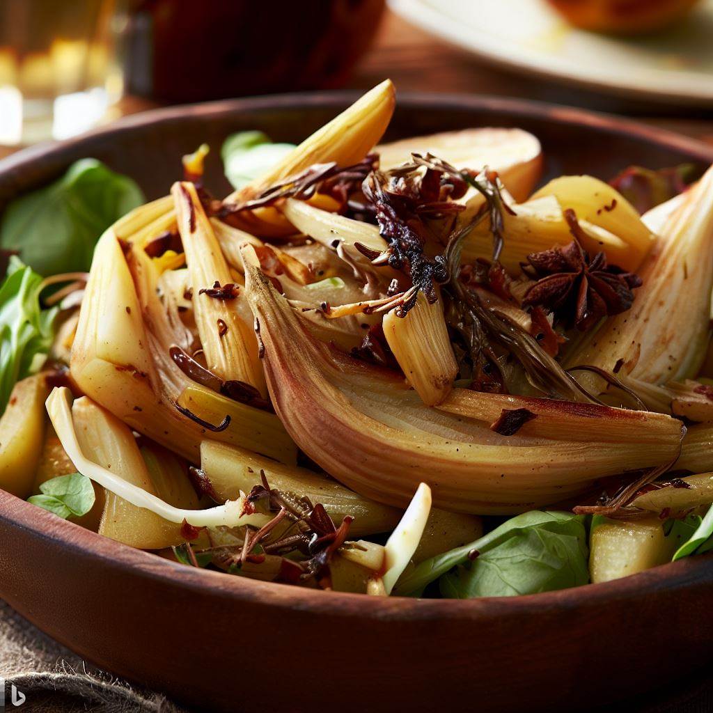 Baked Fennel and Pear Salad with Walnut Vinaigrette