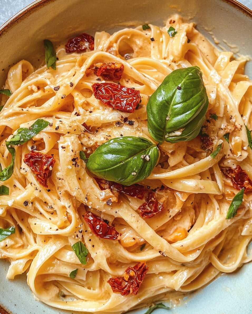 Creamy Garlic and Sun-Dried Tomato Pasta with Fresh Basil
