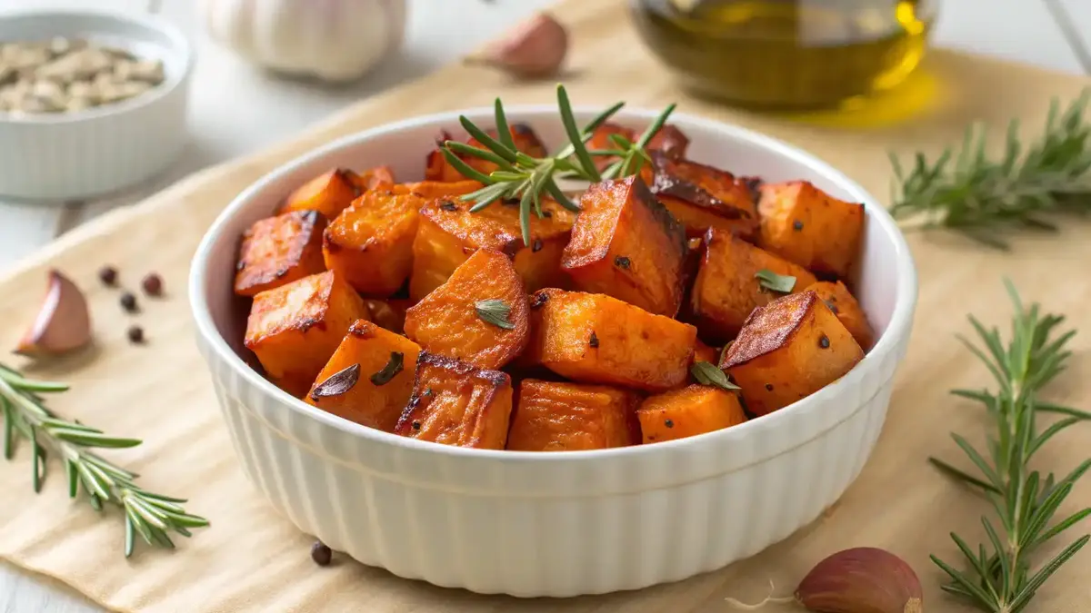 Garlic-Herb Roasted Sweet Potatoes with Pecans