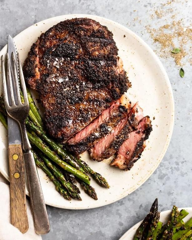 Herb-Crusted Beef Steak with Roasted Asparagus