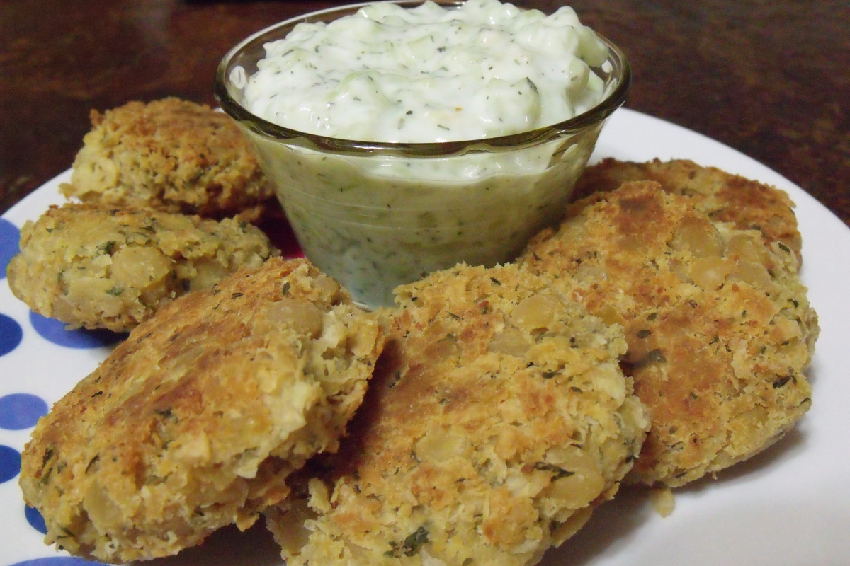 Cumin-Spiced Chickpea Fritters with Tzatziki