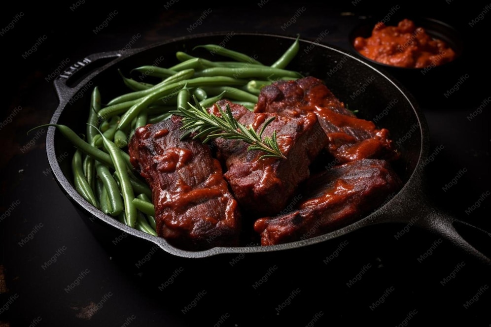 Vintage Cast-Iron Skillet BBQ Ribs