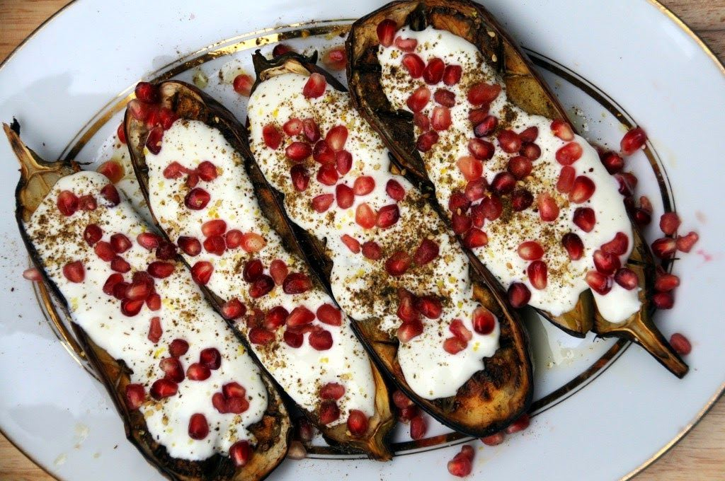 Bharat-Spiced Roasted Eggplant with Pomegranate