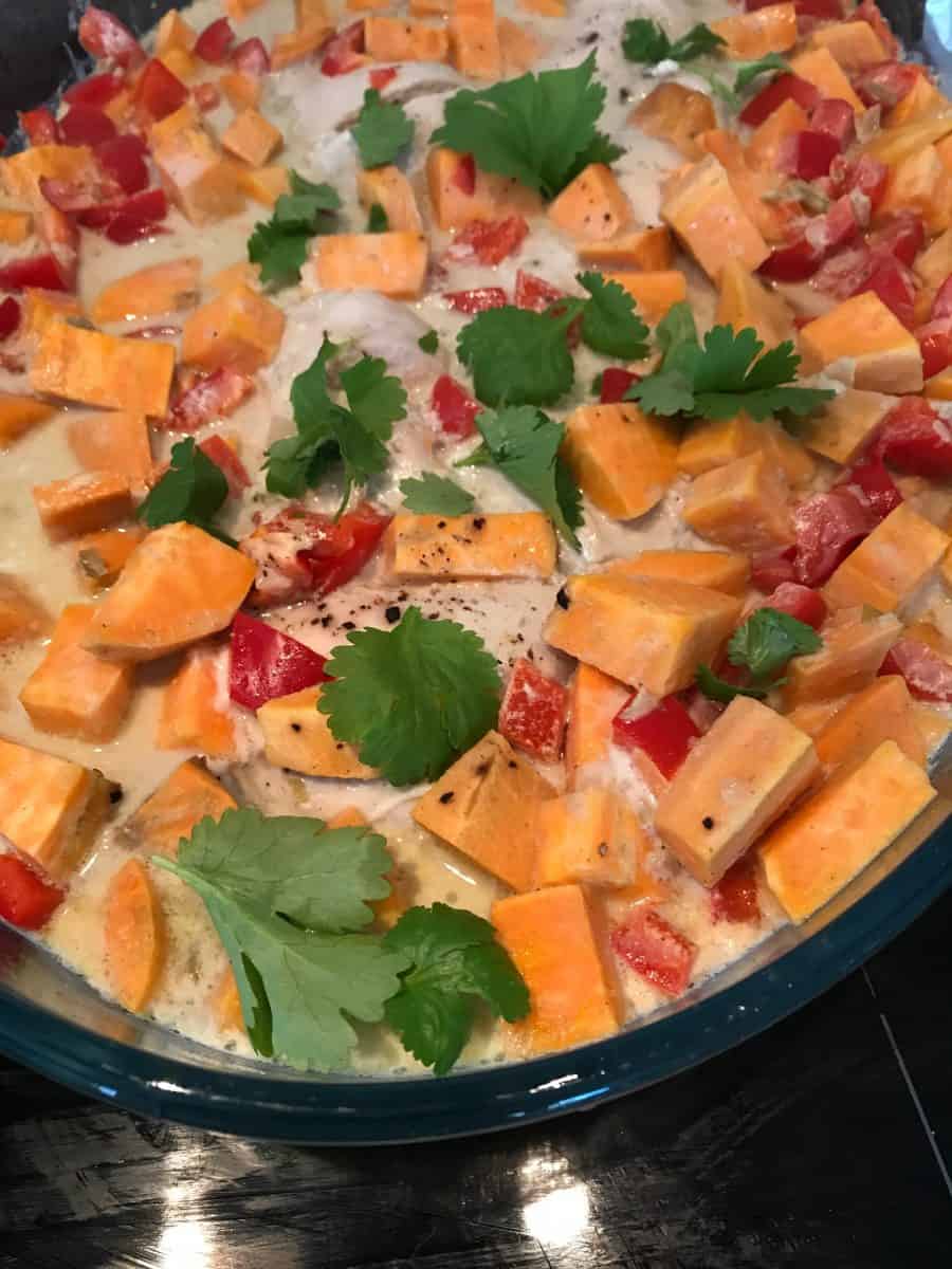One-Pot Coconut Chicken Curry with Sweet Potatoes and Peas