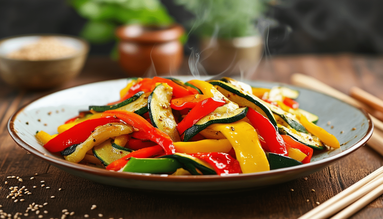 Sesame-Ginger Zucchini and Bell Pepper Stir-Fry