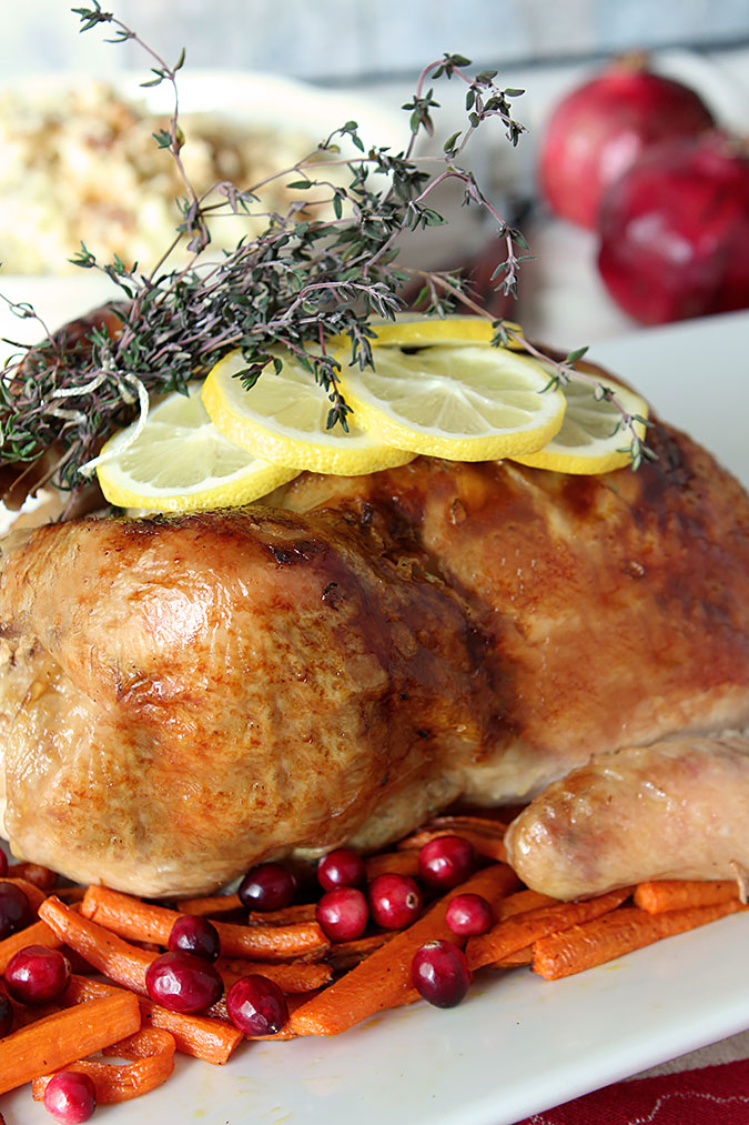 Rosemary-Thyme Roasted Chicken with Maple-Glazed Carrots