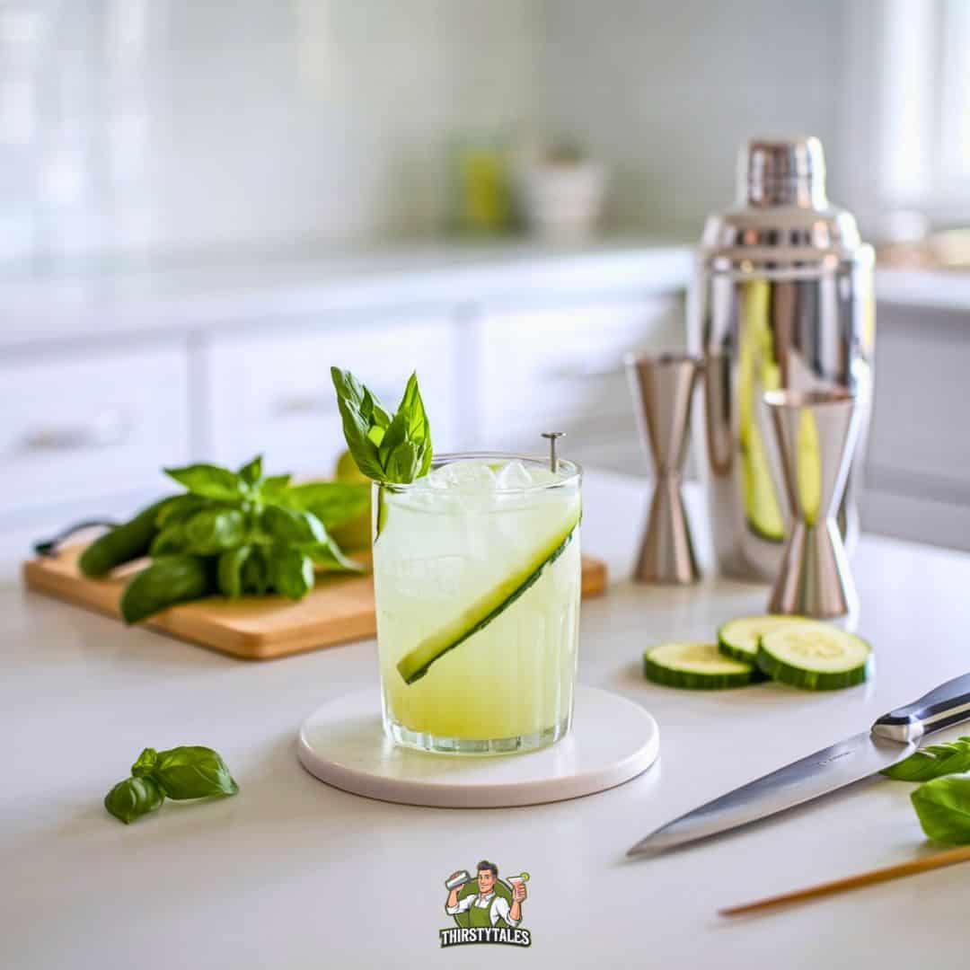 Muddled Cucumber Basil Gin Cocktail