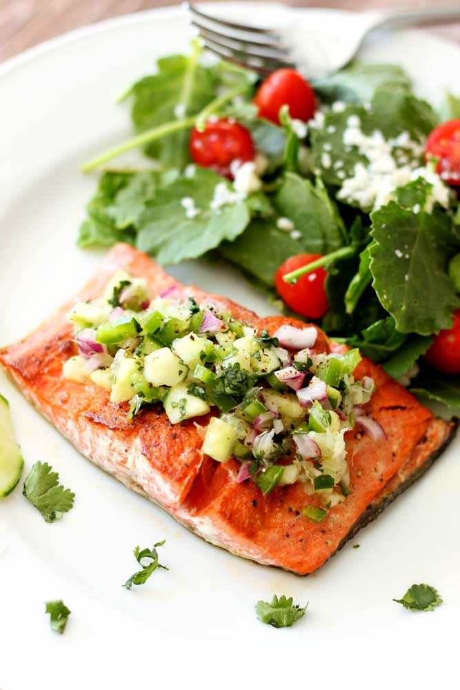 Pan-Seared Salmon with Cucumber and Lime