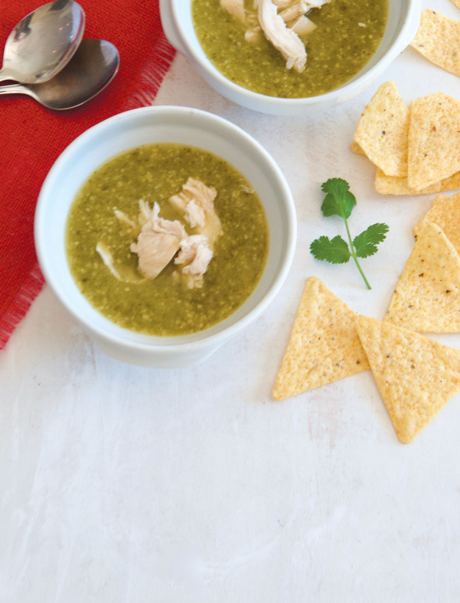 Slow-Simmered Chicken Soup with Tomatillo and Corn