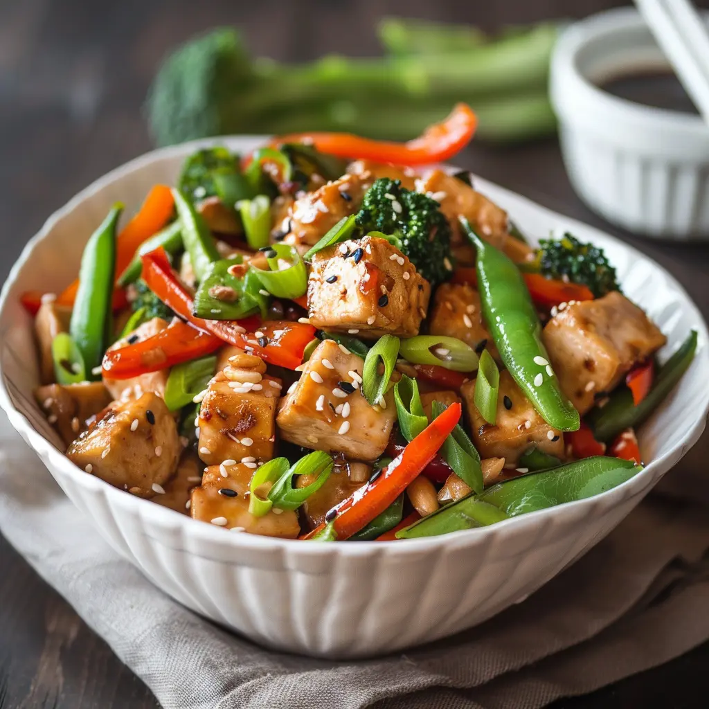 Sesame-Ginger Tofu Stir-Fry with Snap Peas and Broccoli