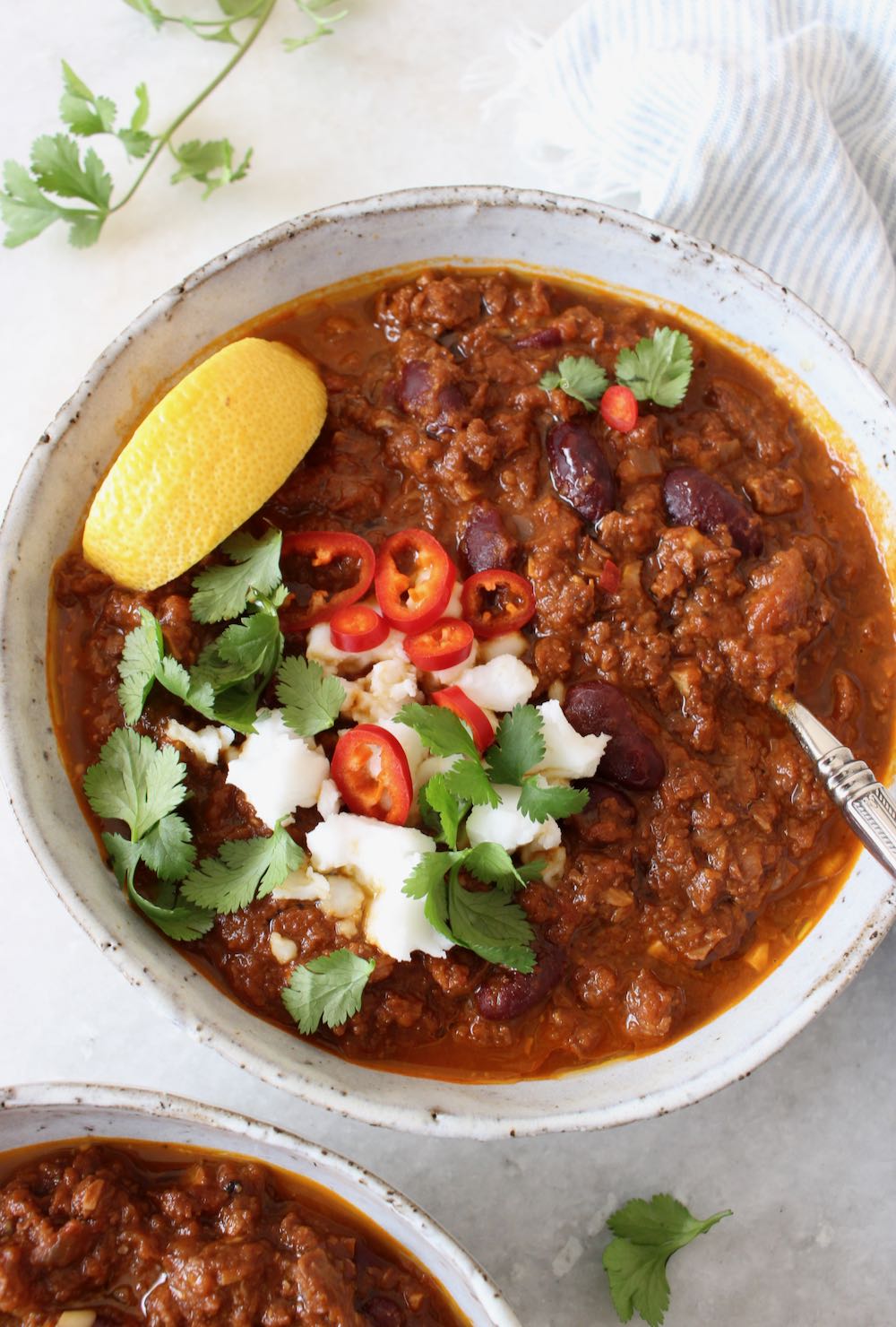 Simmered Vegan Chili with Tomatoes and Corn