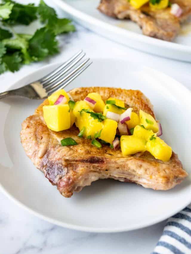Pineapple-Coconut Glazed Pork Chops with Mango Salsa