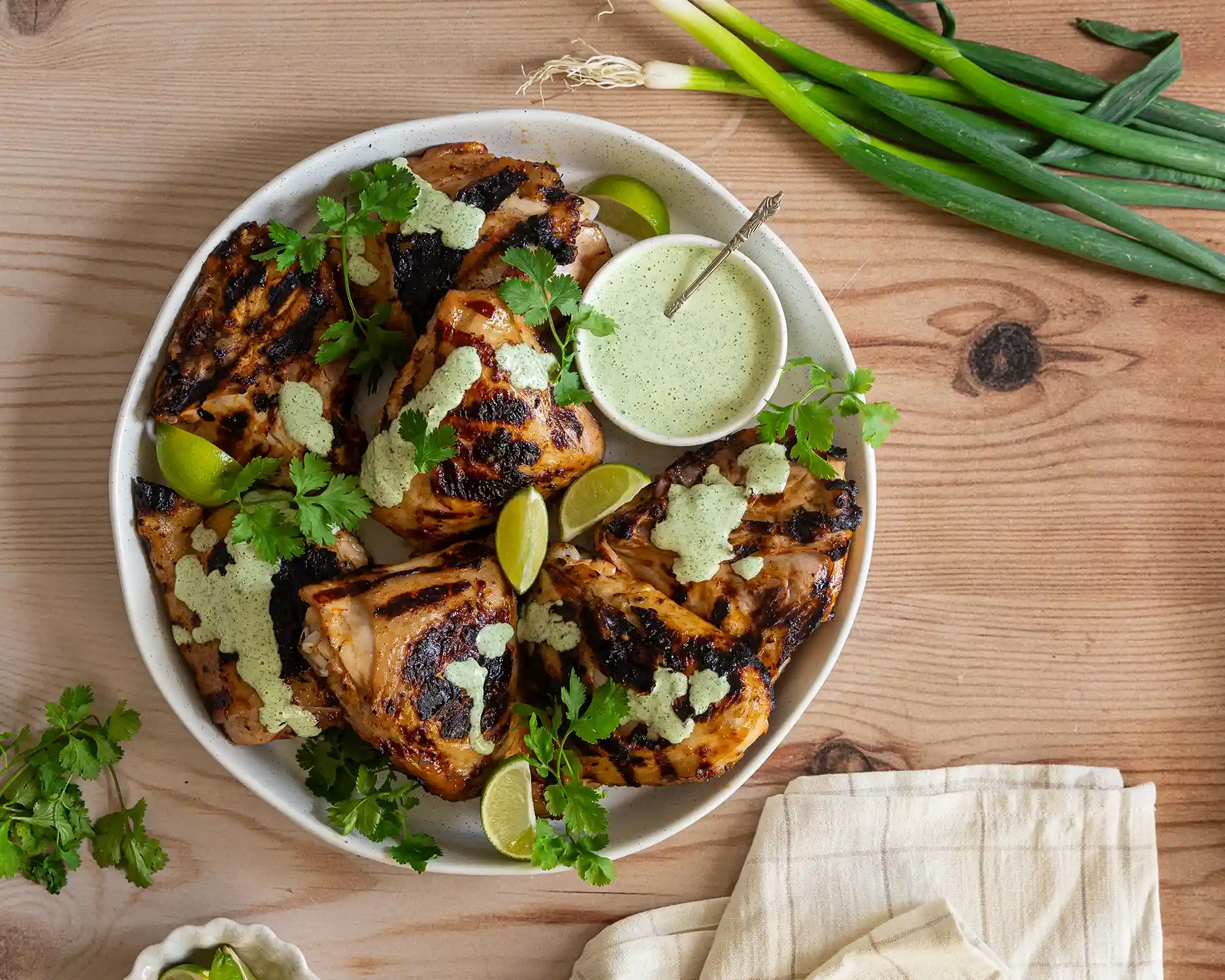 Harissa-Glazed Chicken Thighs with Algerian Herb Sauce