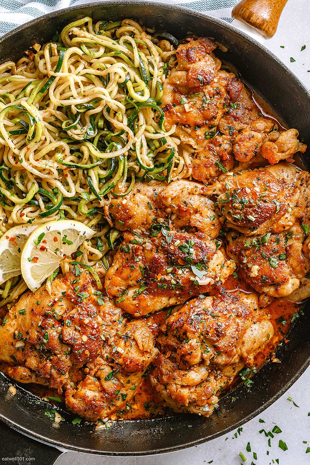 Pan-Seared Chicken Thighs with Zucchini Noodles