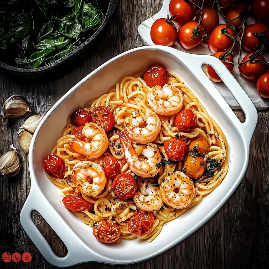 One-Pan Shrimp and Pasta with Cherry Tomatoes