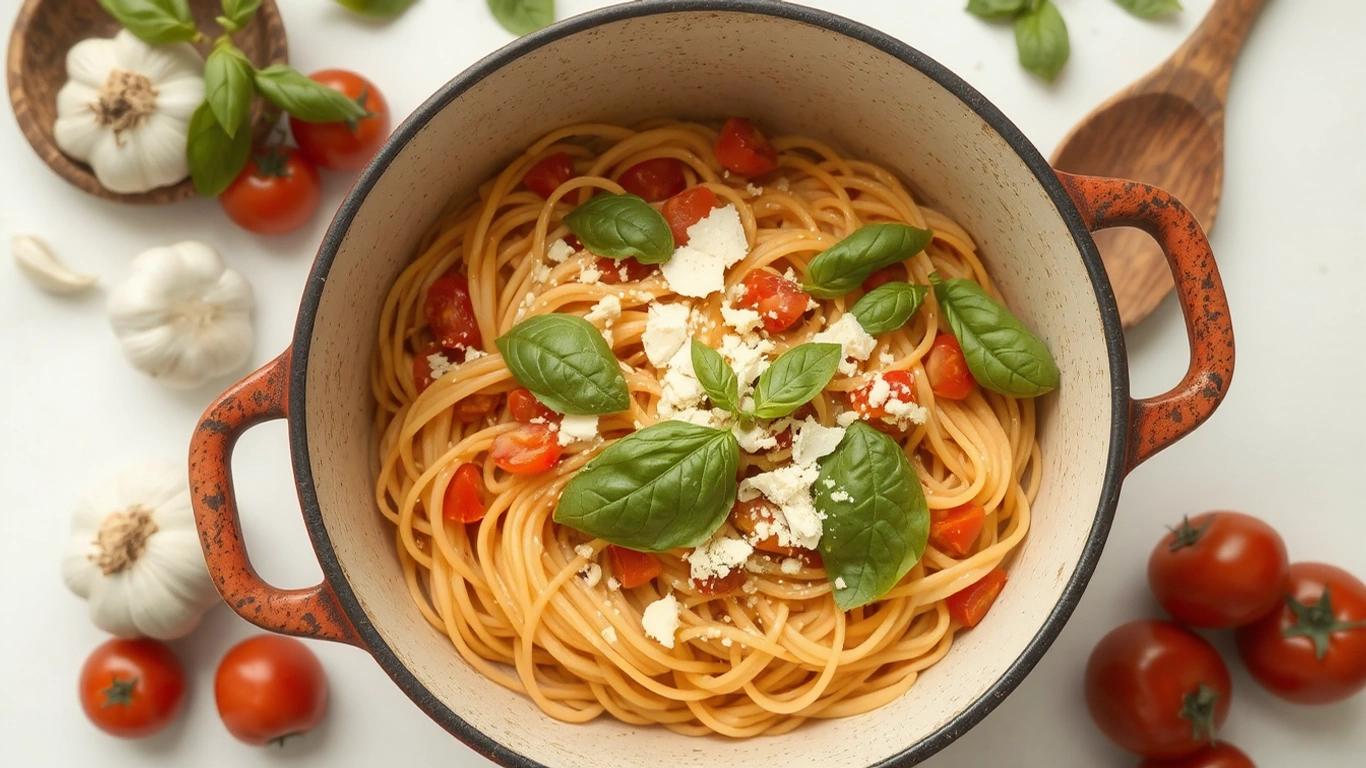 One-Pot Tomato Basil Pasta with Anchovy Umami