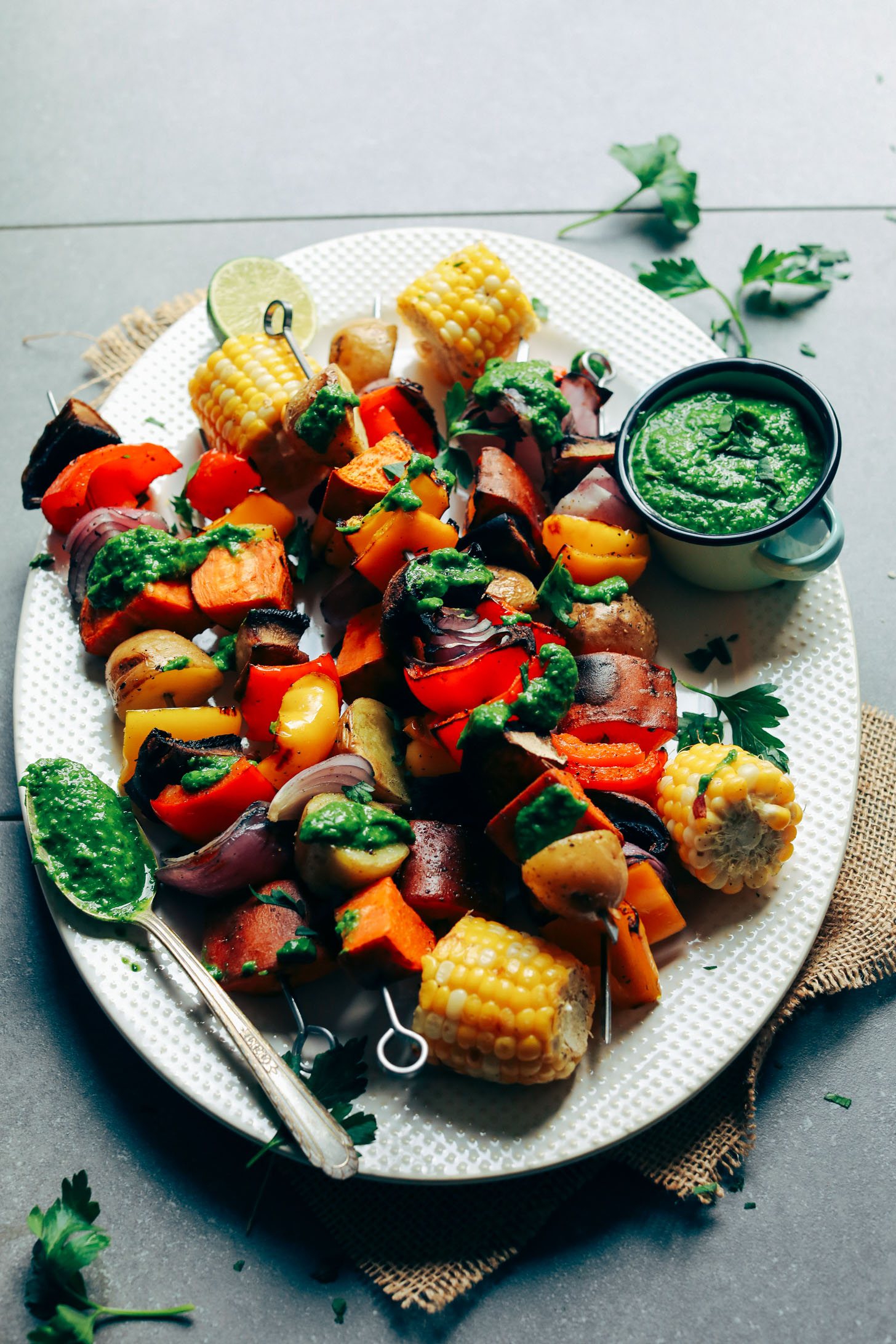 Grilled Vegetable and Pineapple Skewers with Coconut-Cilantro Sauce