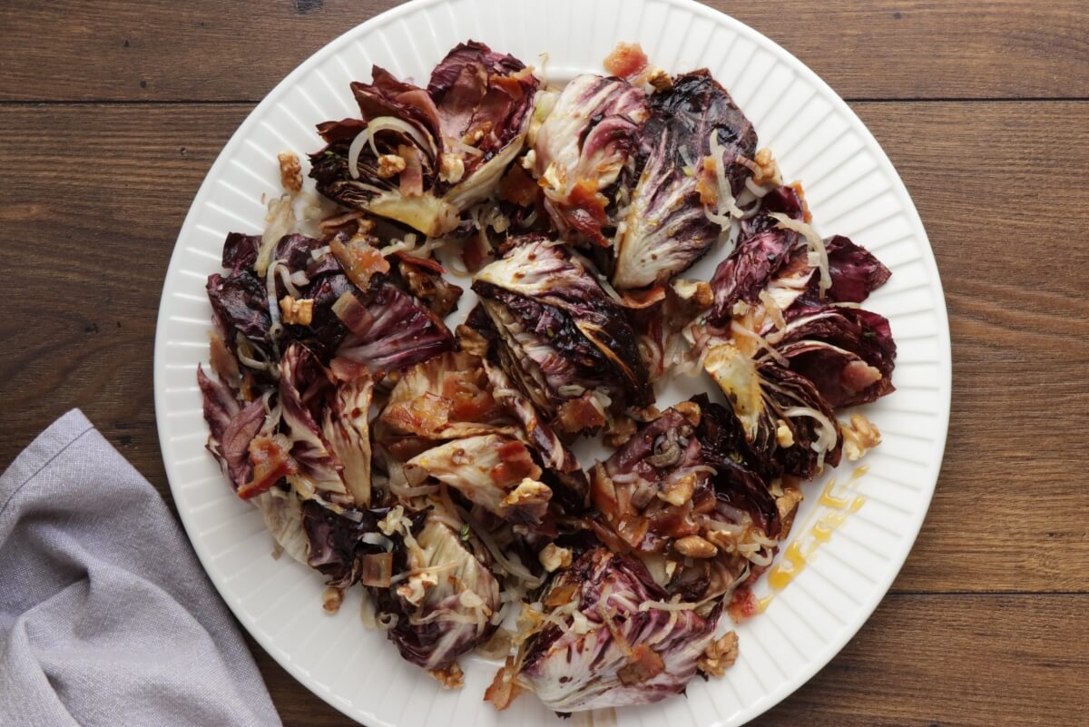 Sheet Pan Roasted Radicchio and Pear with Balsamic Glaze