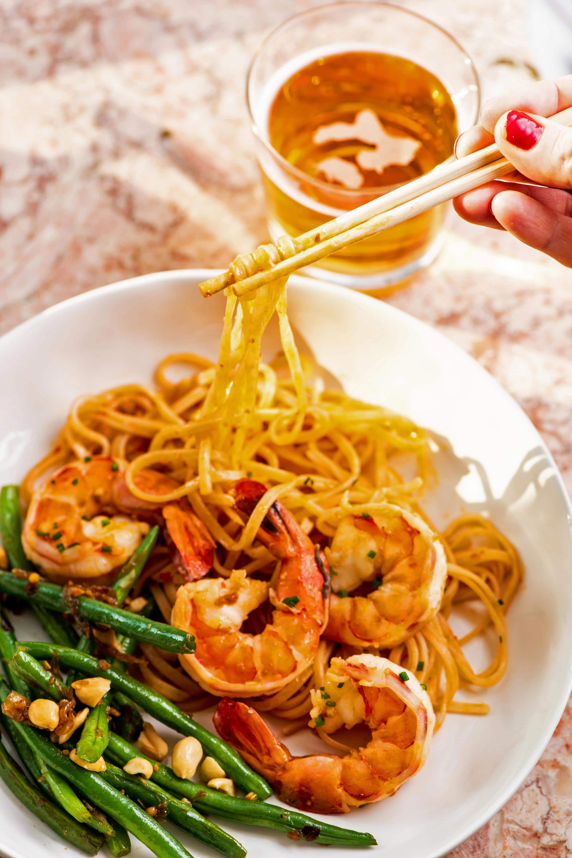 Stir-Fried Soy-Ginger Shrimp with Bok Choy and Rice Noodles