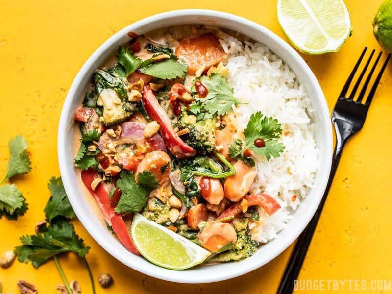 Pineapple-Curry Vegetable Stir-Fry with Coconut Rice