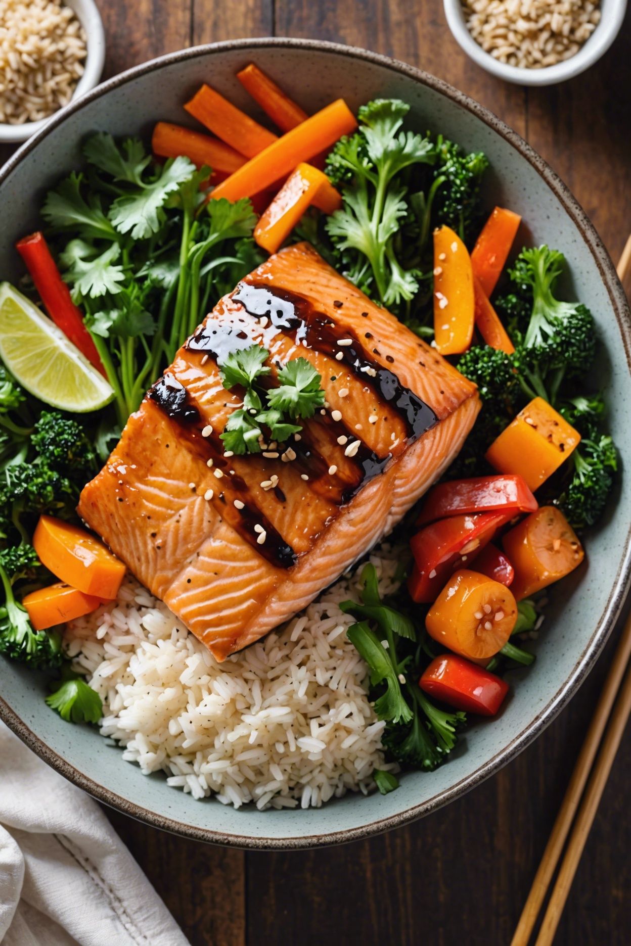 Miso-Glazed Salmon Sushi Bowl with Pickled Vegetables