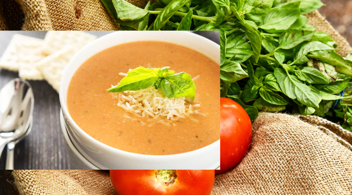 One-Pot Creamy Tomato Basil Soup with Parmesan Crisps