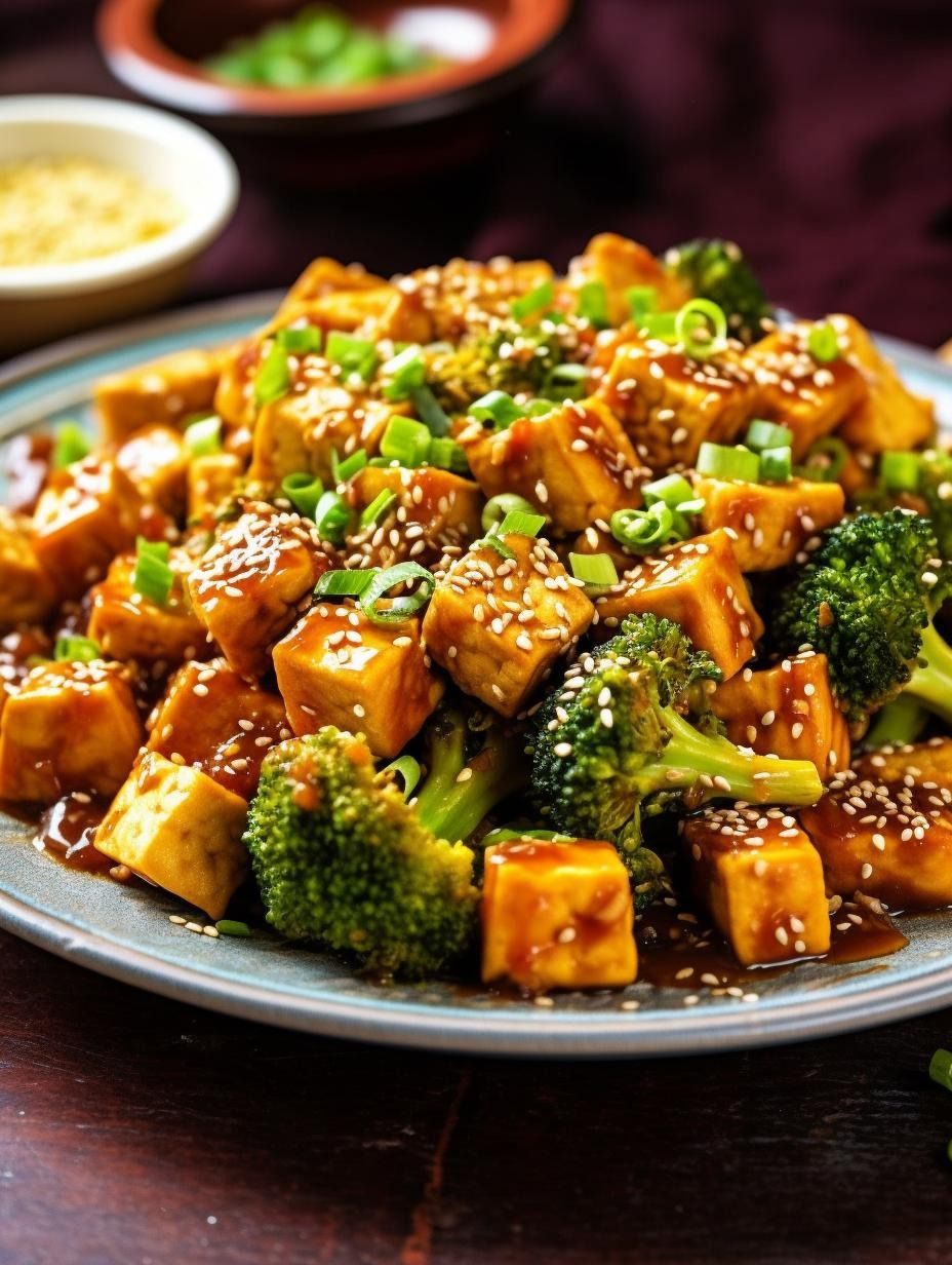Miso-Glazed Tofu with Sesame Rice and Steamed Broccoli