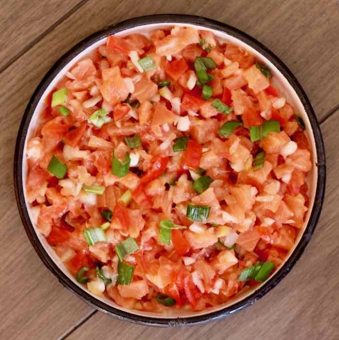Lomi Lomi Salmon with Toasted Macadamia Nuts