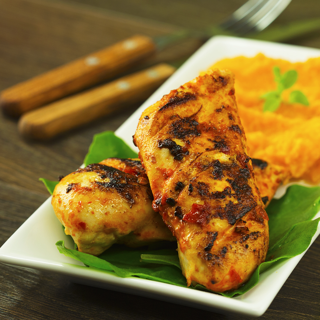 Harissa-Glazed Chicken Thighs with Sweet Potato Mash