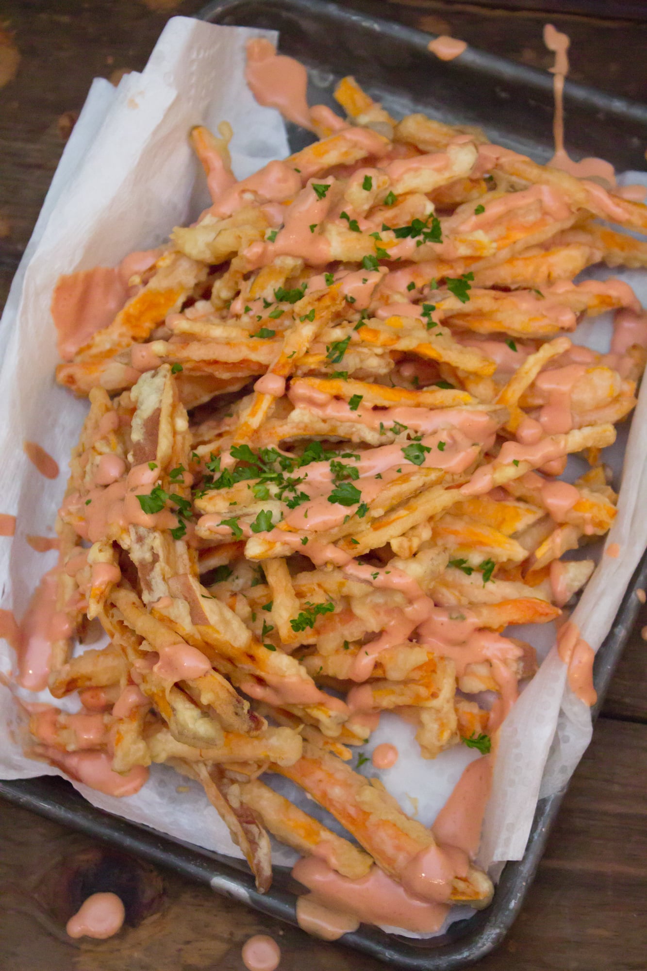 Miso-Glazed Sweet Potato 'Fries' with Sriracha Aioli
