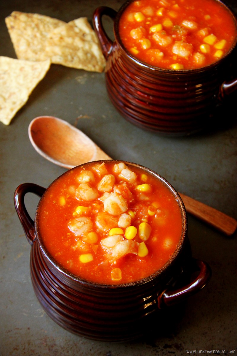 Classic Tortilla Soup with Hominy and Toasted Tortilla Strips