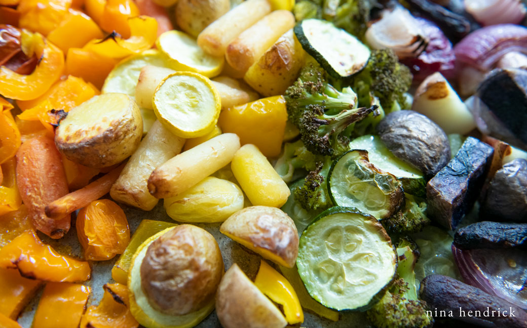 Herb-Roasted Rainbow Vegetables with Lemon-Dill Sauce