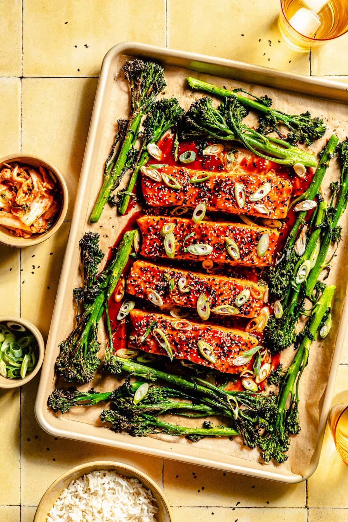 Sheet Pan Gochujang-Glazed Salmon with Roasted Sweet Potatoes