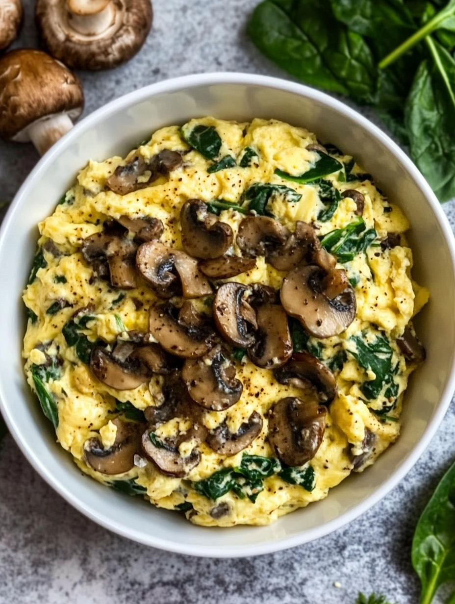 Mushroom and Spinach Scrambled Eggs