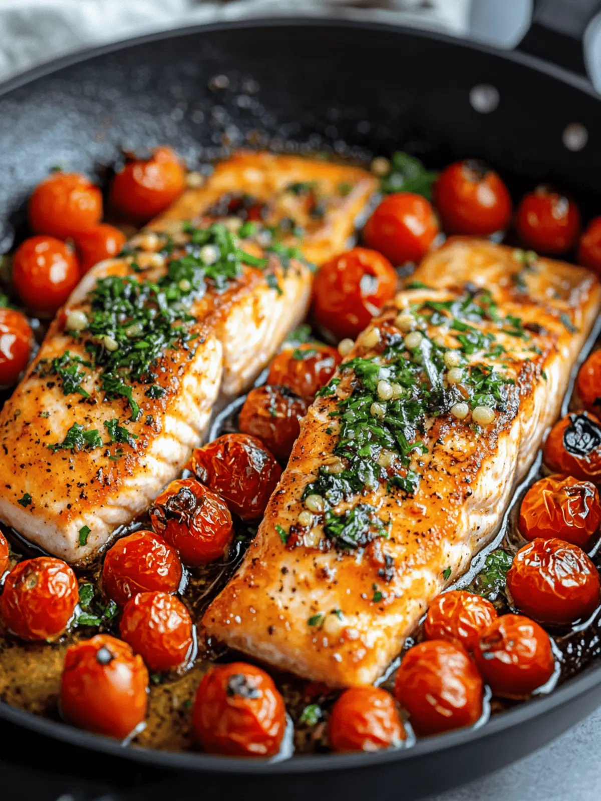 Pan-Seared Salmon with Dill Sauce and Roasted Cherry Tomatoes
